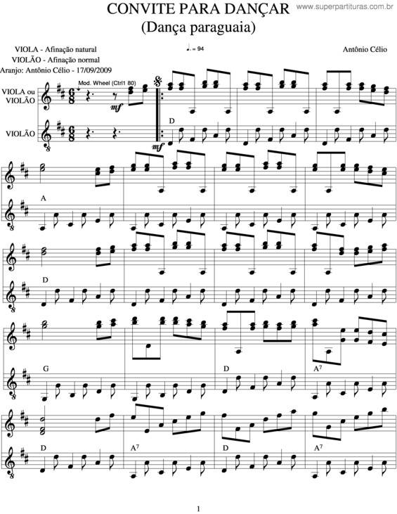 Partitura da música Convite Para Dançar