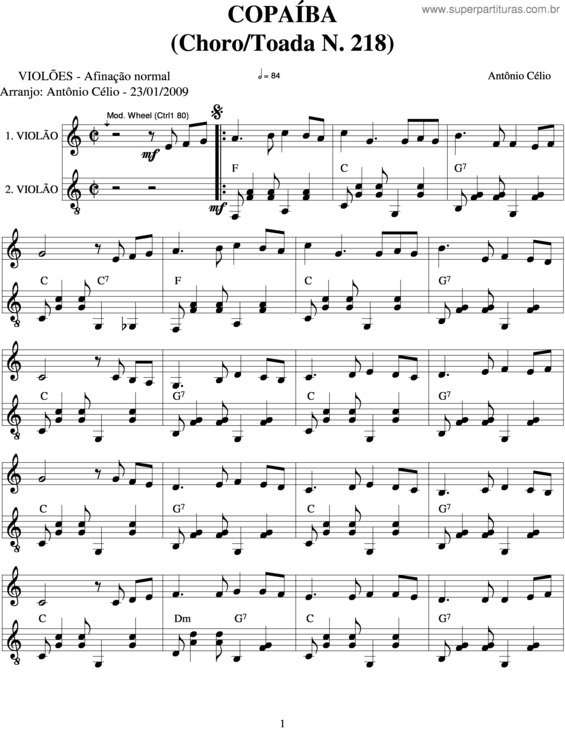 Partitura da música Copaíba