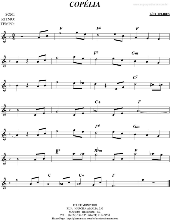 Partitura da música Copélia