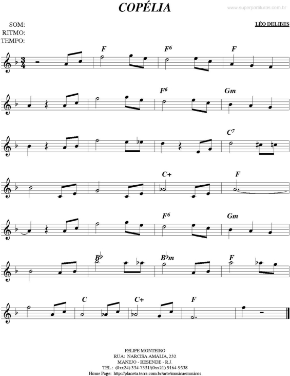 Partitura da música Copélia