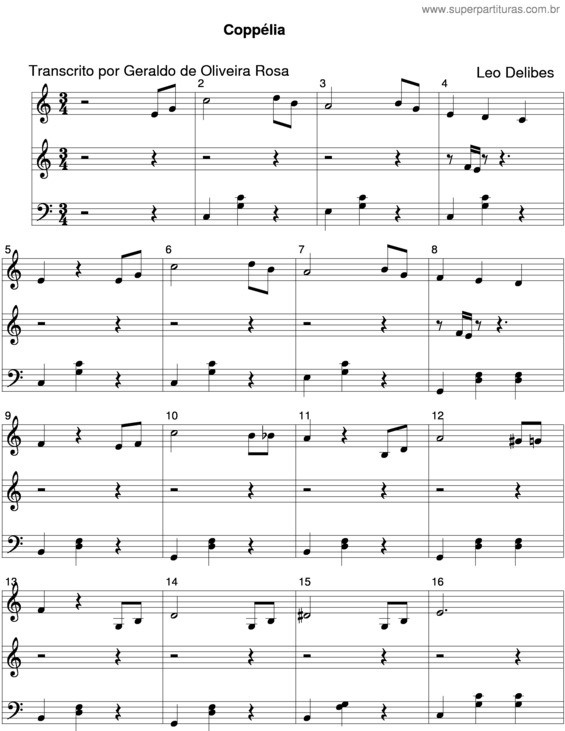 Partitura da música Coppelia