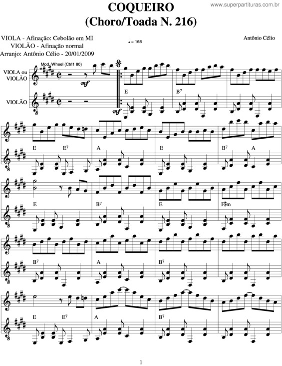 Partitura da música Coqueiro