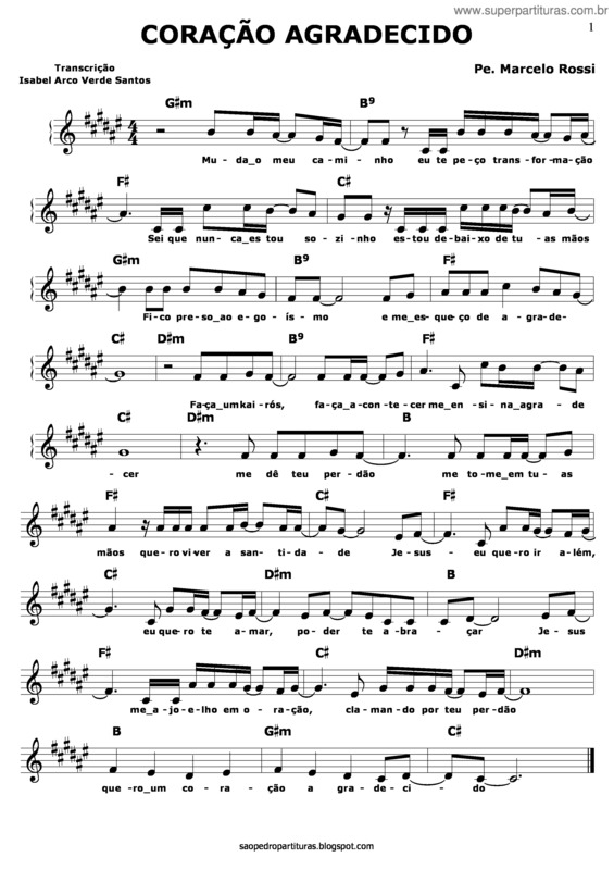 Partitura da música Coração Agradecido