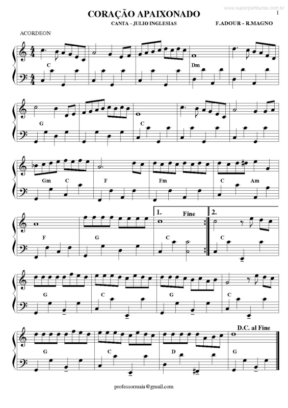 Partitura da música Coração Apaixonado v.2