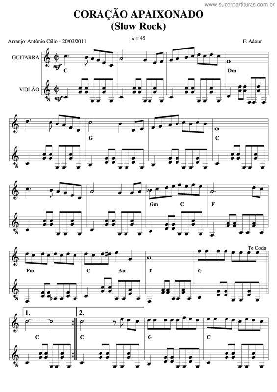 Partitura da música Coração Apaixonado v.3