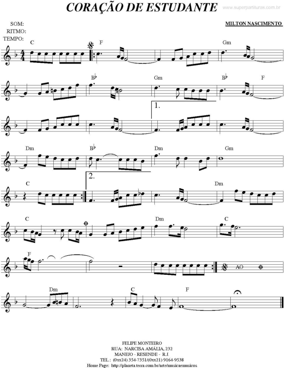 Partitura da música Coração De Estudante