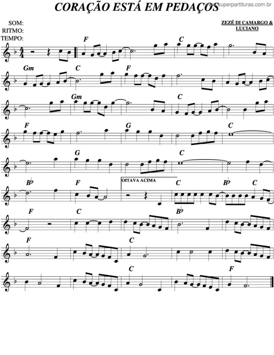 Partitura da música Coração Está Em Pedaços v.2