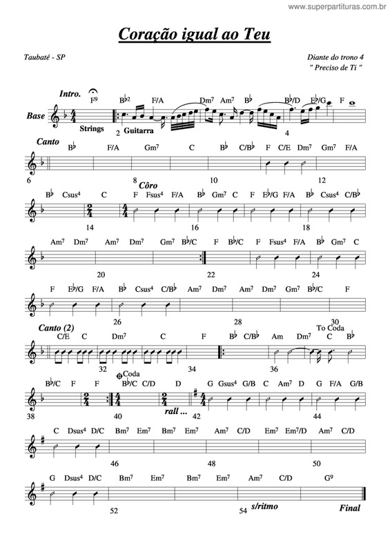 Partitura da música Coração Igual Ao Teu v.4