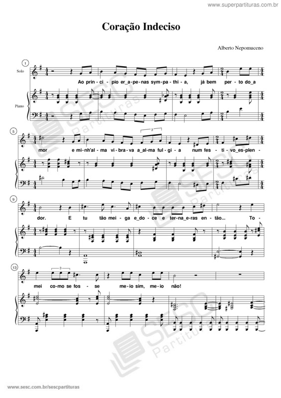 Partitura da música Coração Indeciso