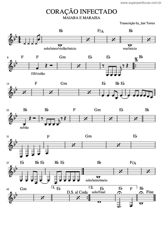 Partitura da música Coração Infectado