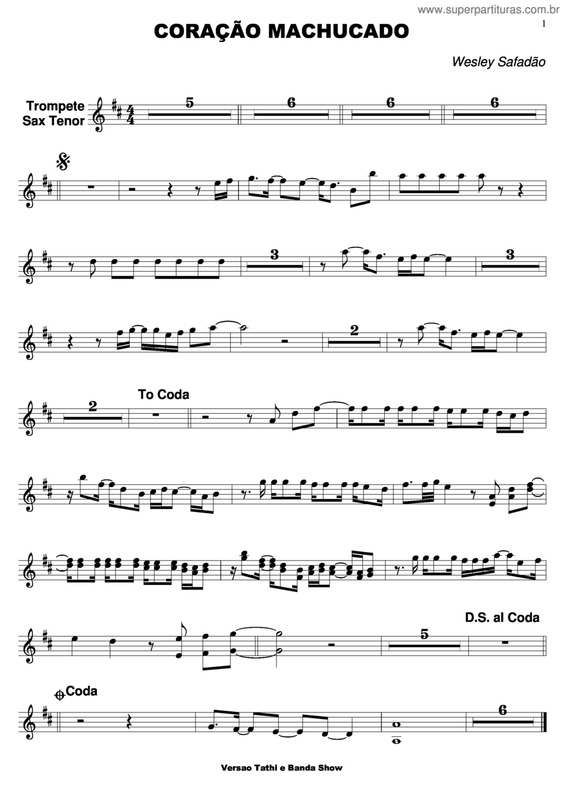 Partitura da música Coração Machucado