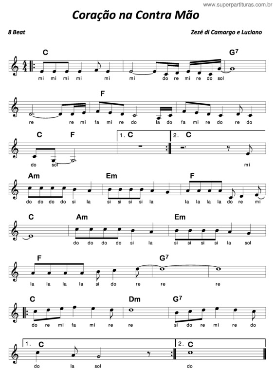 Partitura da música Coração Na Contra