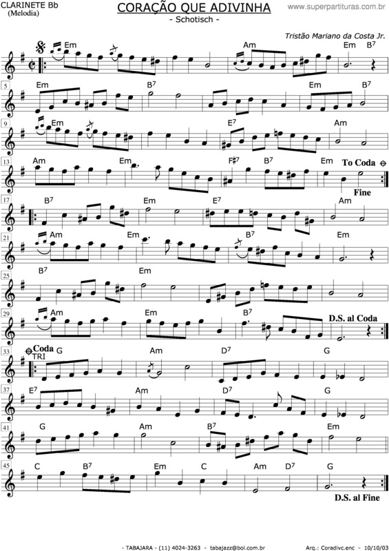 Partitura da música Coração Que Advinha