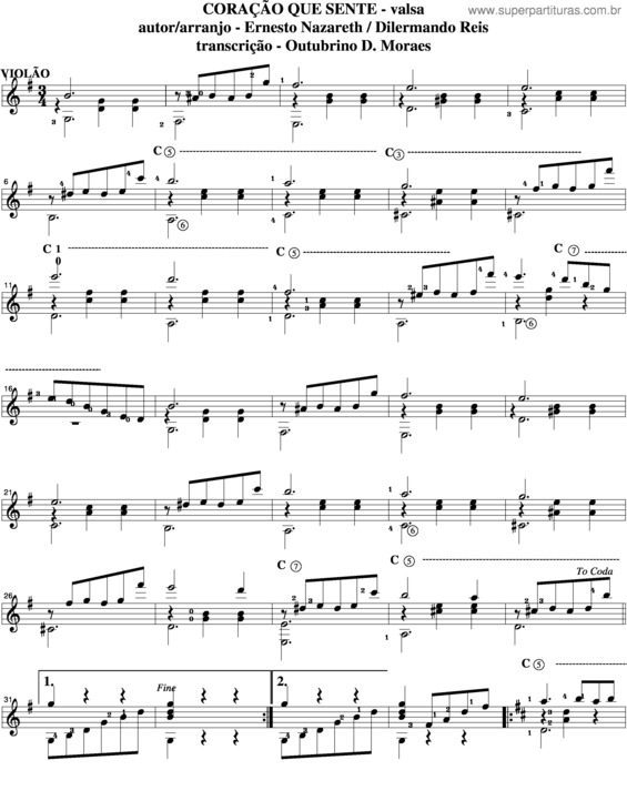 Partitura da música Coração Que Sente v.8