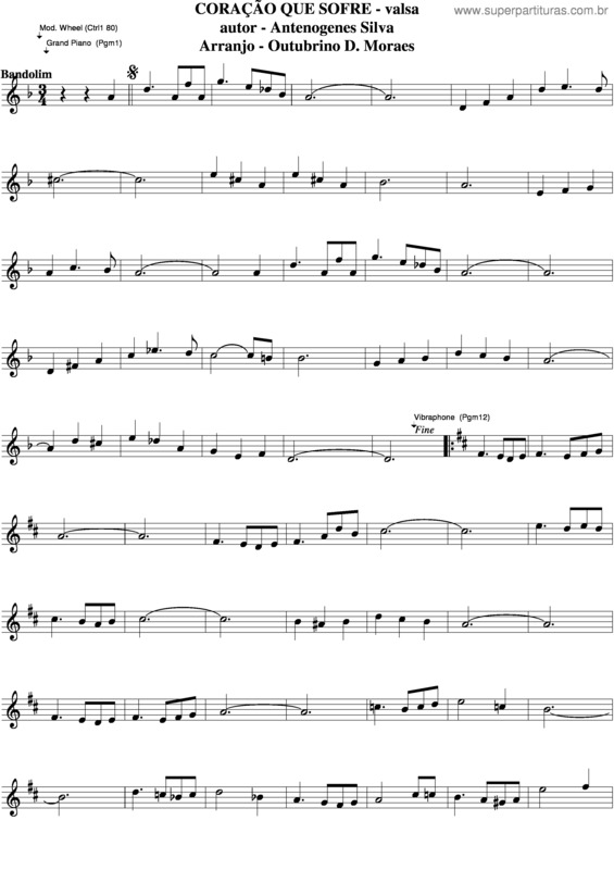 Partitura da música Coração Que Sofre v.3