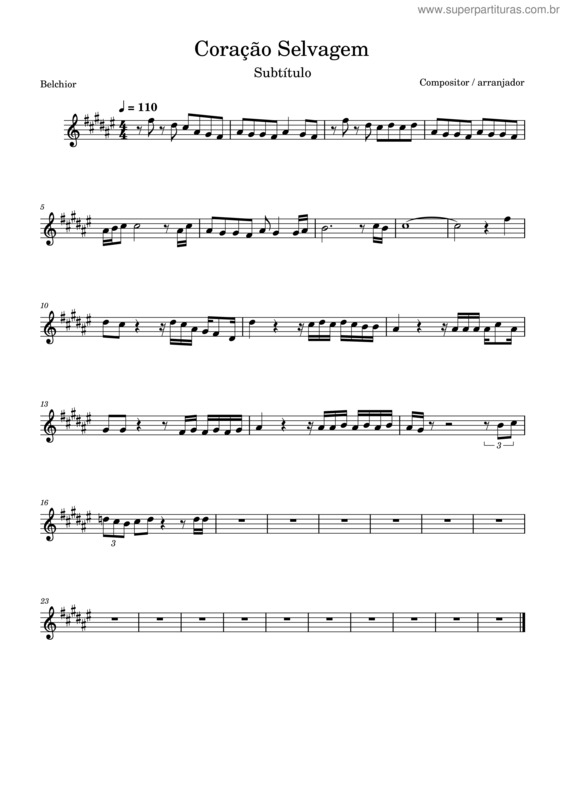 Partitura da música Coração Selvagem
