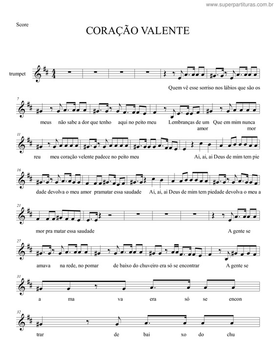 Partitura da música Coração Valente
