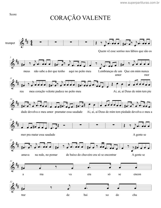 Partitura da música Coração Valente