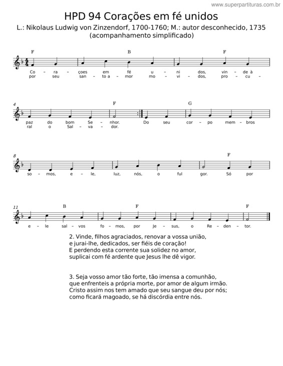 Partitura da música Corações Em Fé Unidos