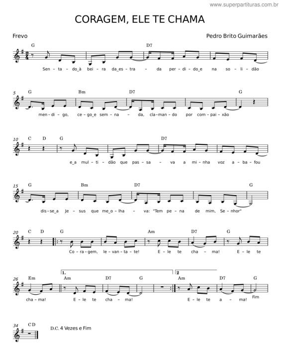 Partitura da música Coragem, Ele Te Chama – Pedro Brito Guimarães