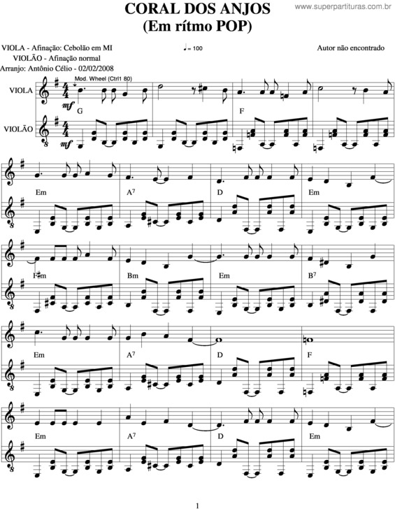 Partitura da música Coral Dos Anjos v.2