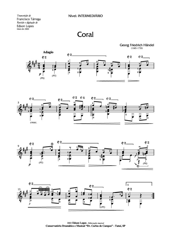 Partitura da música Coral