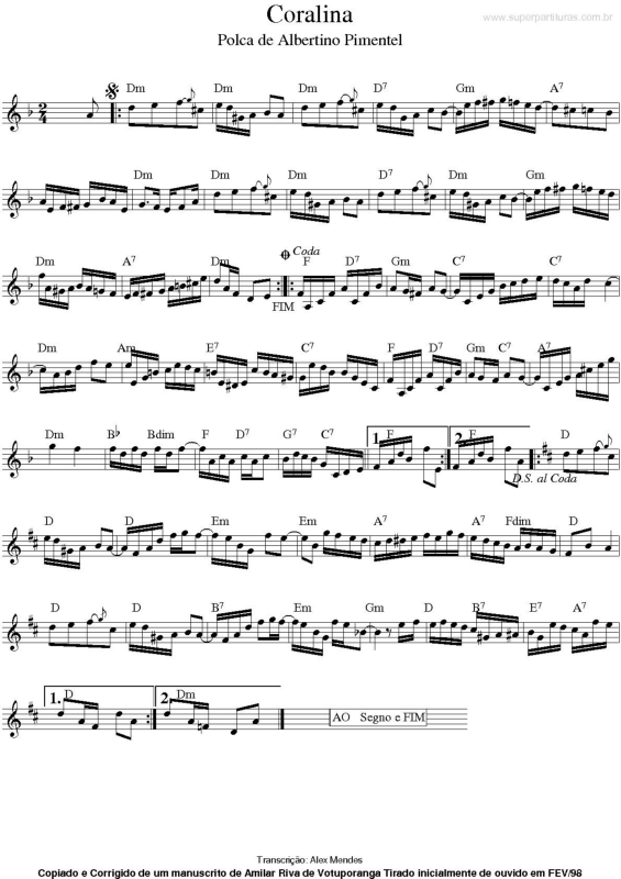 Partitura da música Coralina