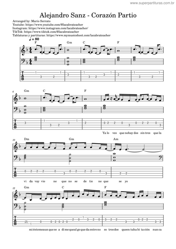 Partitura da música Corazón Partío – Alejandro Sanz v.2