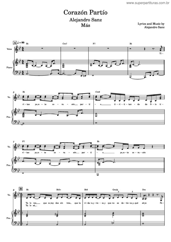 Partitura da música Corazón Partío Bb – Manuel