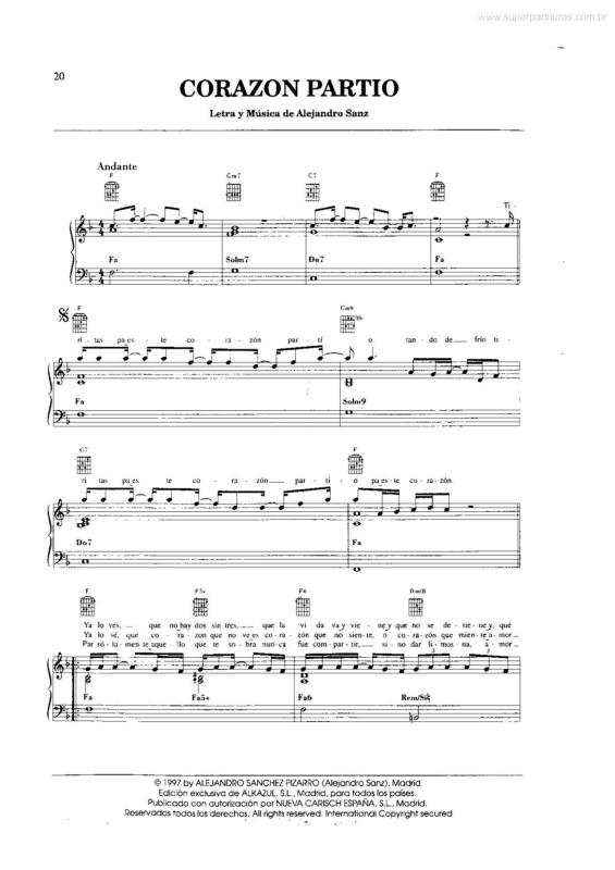 Partitura da música Corazón Partio v.2