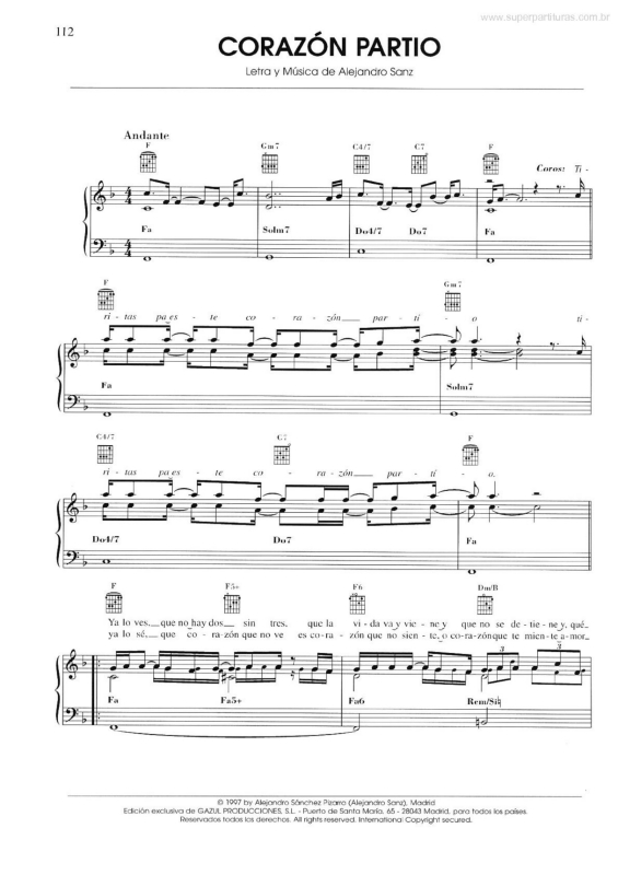 Partitura da música Corazón Partio