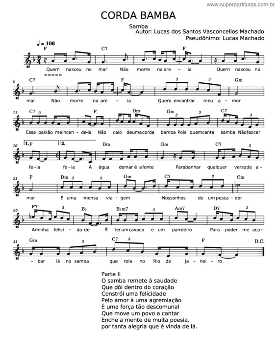 Partitura da música Corda Bamba – Lucas Dos Santos Vasconcellos Machado