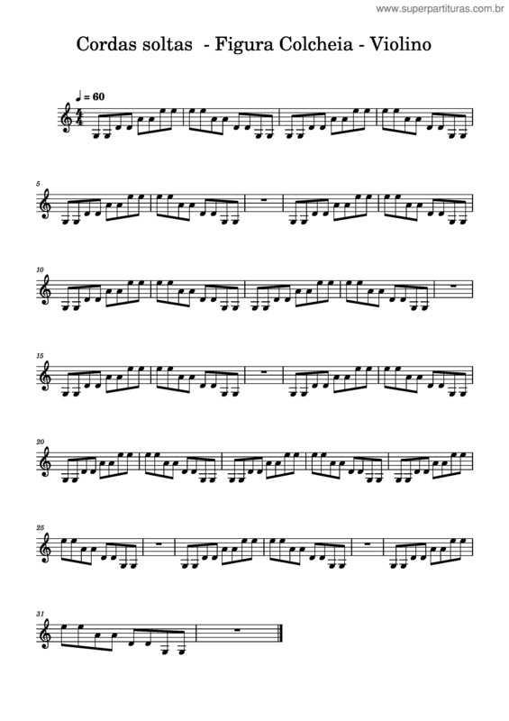 Partitura da música Cordas Soltas  – Figura Colcheia – Violino