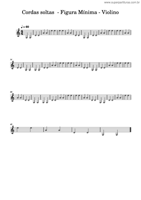 Partitura da música Cordas Soltas  – Figura Mínima – Violino