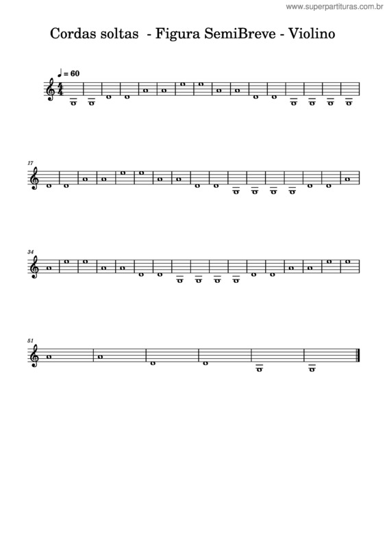 Partitura da música Cordas Soltas  – Figura Semibreve   –  Violino