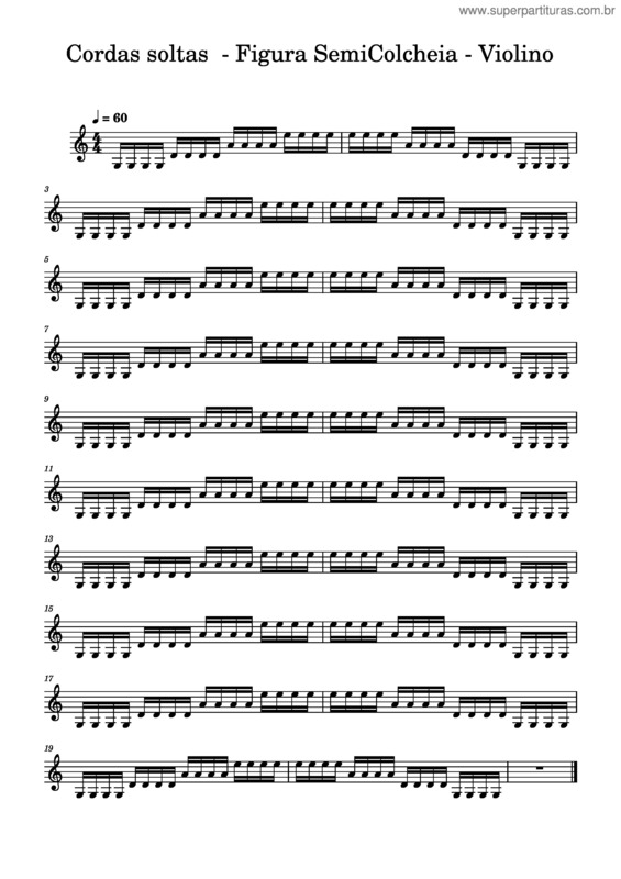 Partitura da música Cordas Soltas  – Figura Semicolcheia – Violino