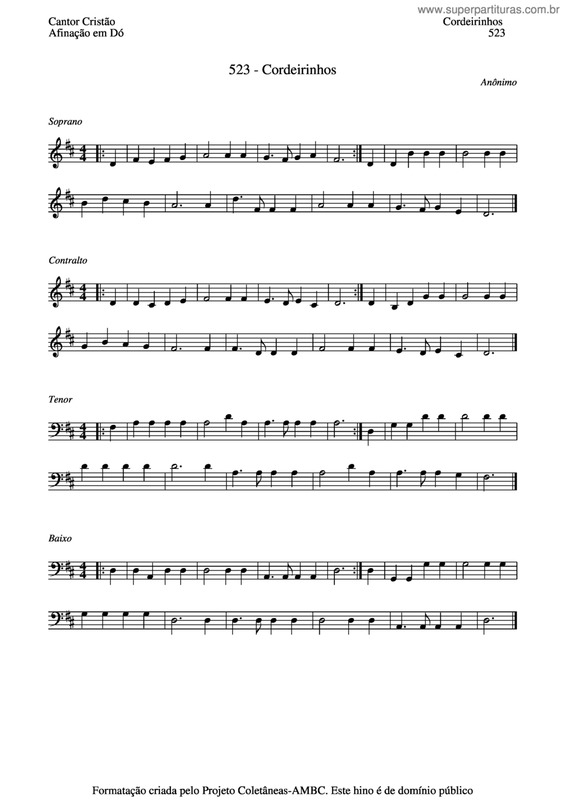 Partitura da música Cordeirinhos v.2