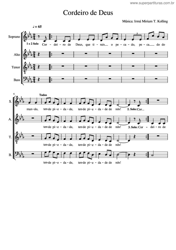 Partitura da música Cordeiro De Deus Domingo De Ramos