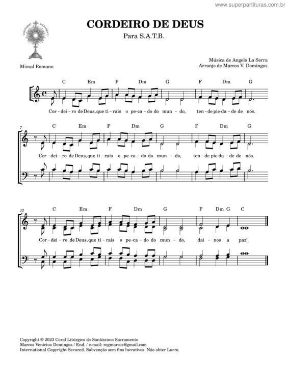 Partitura da música Cordeiro De Deus v.15