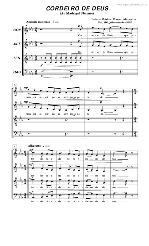 Partitura da música Cordeiro De Deus v.3