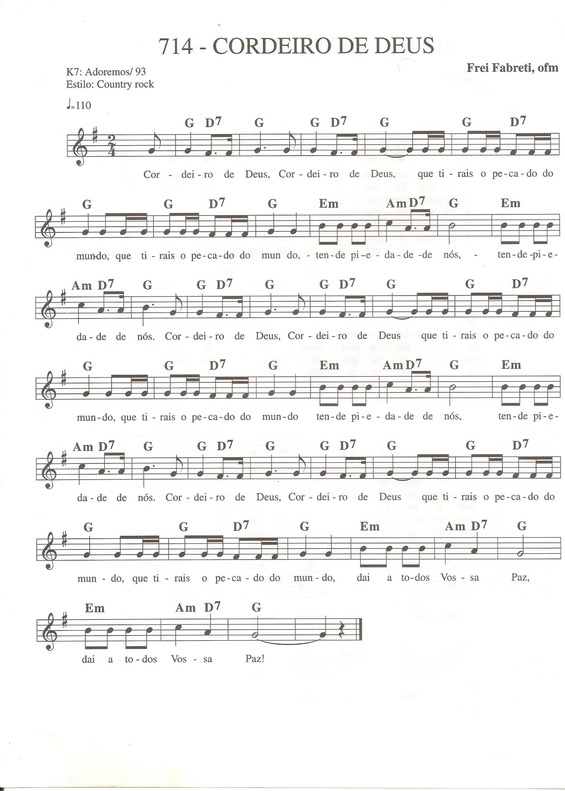 Partitura da música Cordeiro de Deus v.4