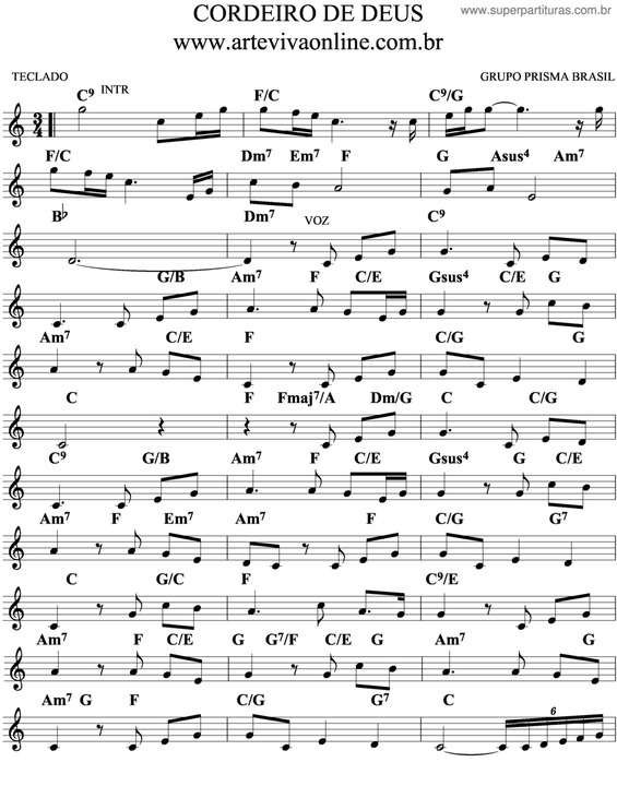 Partitura da música Cordeiro De Deus v.6