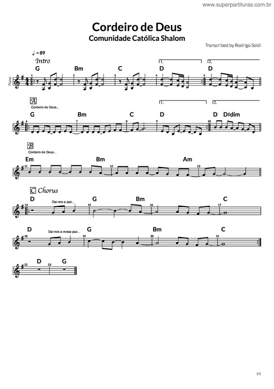 Partitura da música Cordeiro De Deus v.7