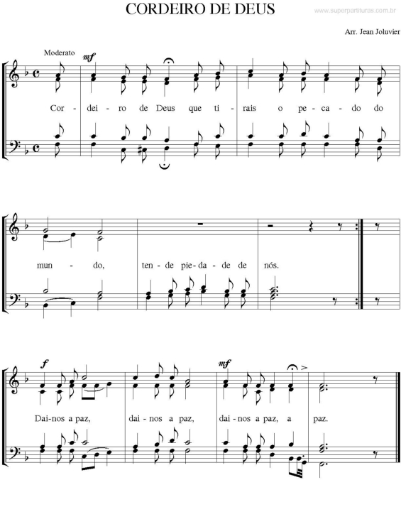 Partitura da música Cordeiro de Deus