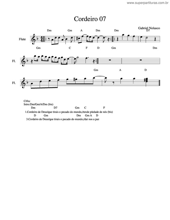 Partitura da música Cordeiro