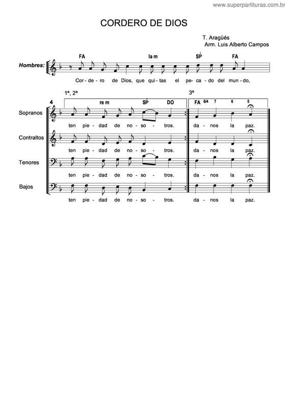 Partitura da música Cordero De Dios v.2