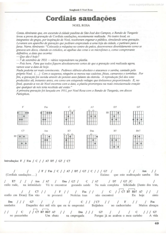 Partitura da música Cordiais Saudações