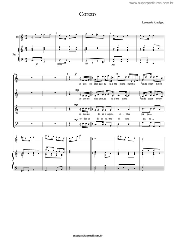 Partitura da música Coreto