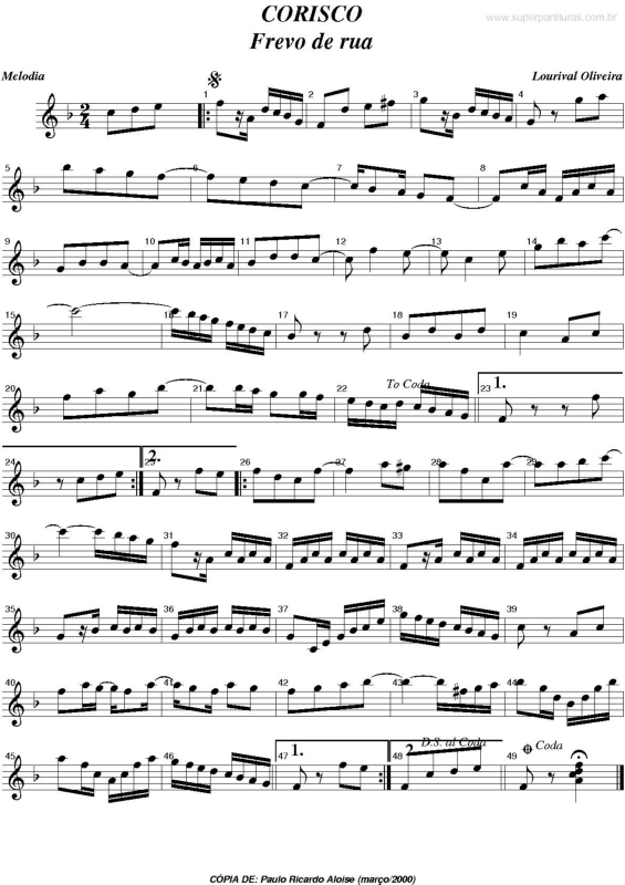 Partitura da música Corisco