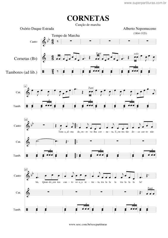 Partitura da música Cornetas